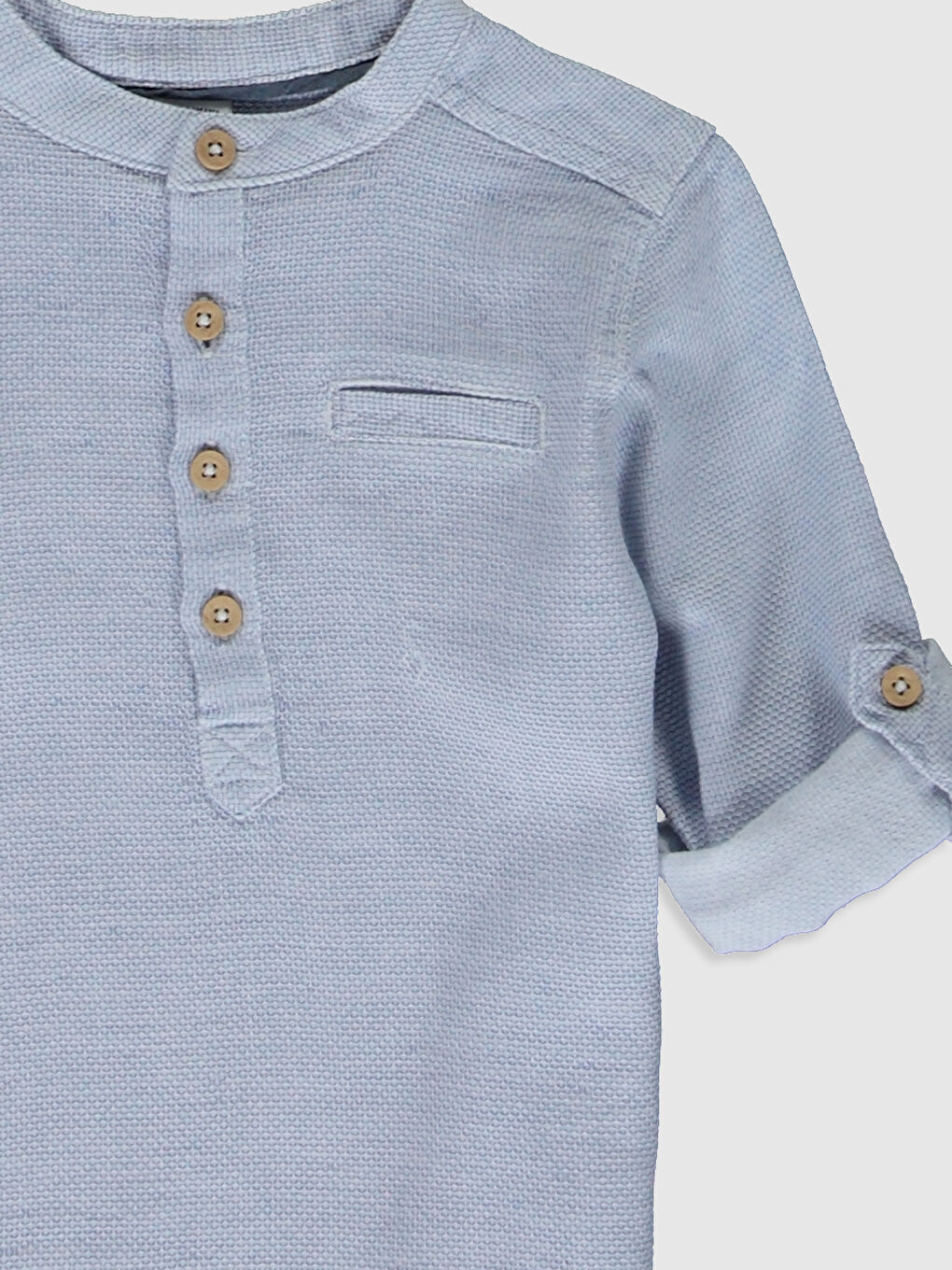 Mavi Hakim Yaka Uzun Kollu Erkek Bebek Gömlek-2