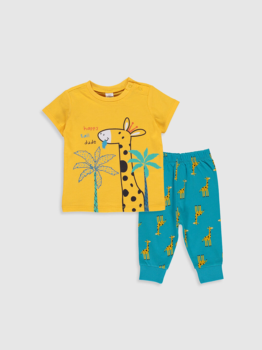 Sarı Bisiklet Yaka Kısa Kollu Baskılı Erkek Bebek Pijama Takım