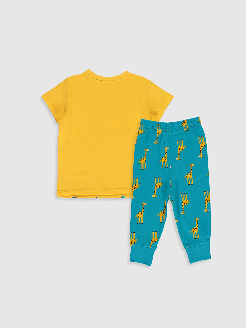 Sarı Bisiklet Yaka Kısa Kollu Baskılı Erkek Bebek Pijama Takım-1