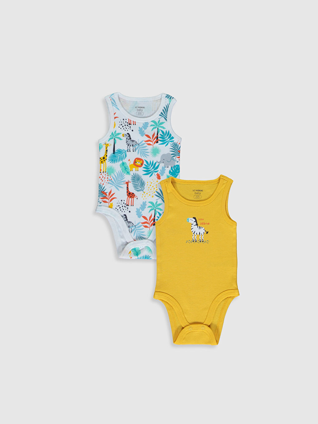 Sarı Bisiklet Yaka Kolsuz Baskılı Erkek Bebek Çıtçıtlı Body 2'li