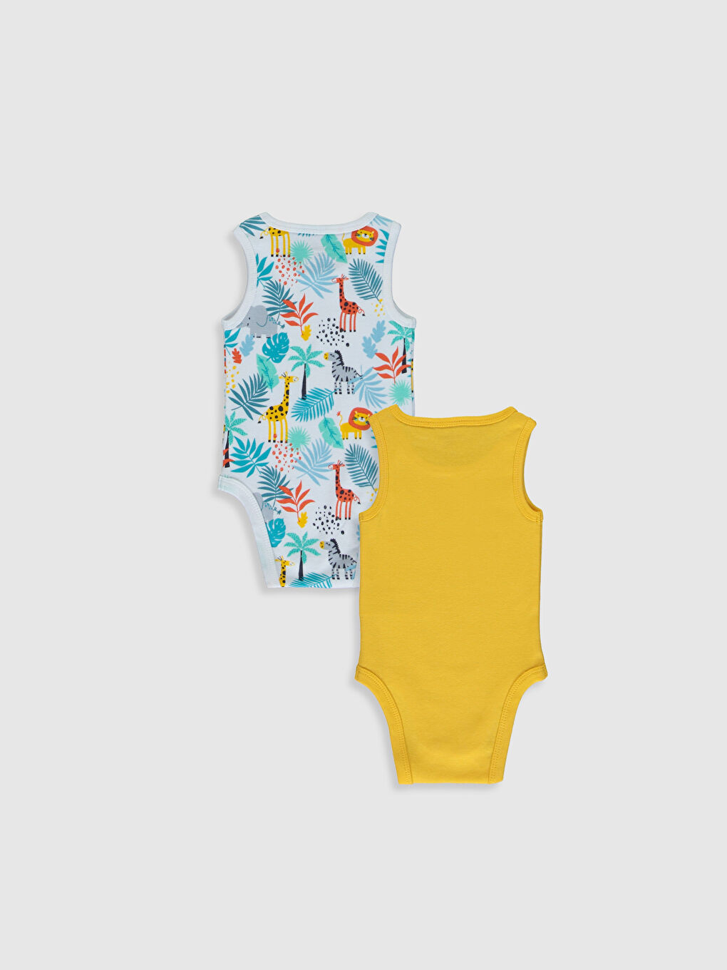Sarı Bisiklet Yaka Kolsuz Baskılı Erkek Bebek Çıtçıtlı Body 2'li-1