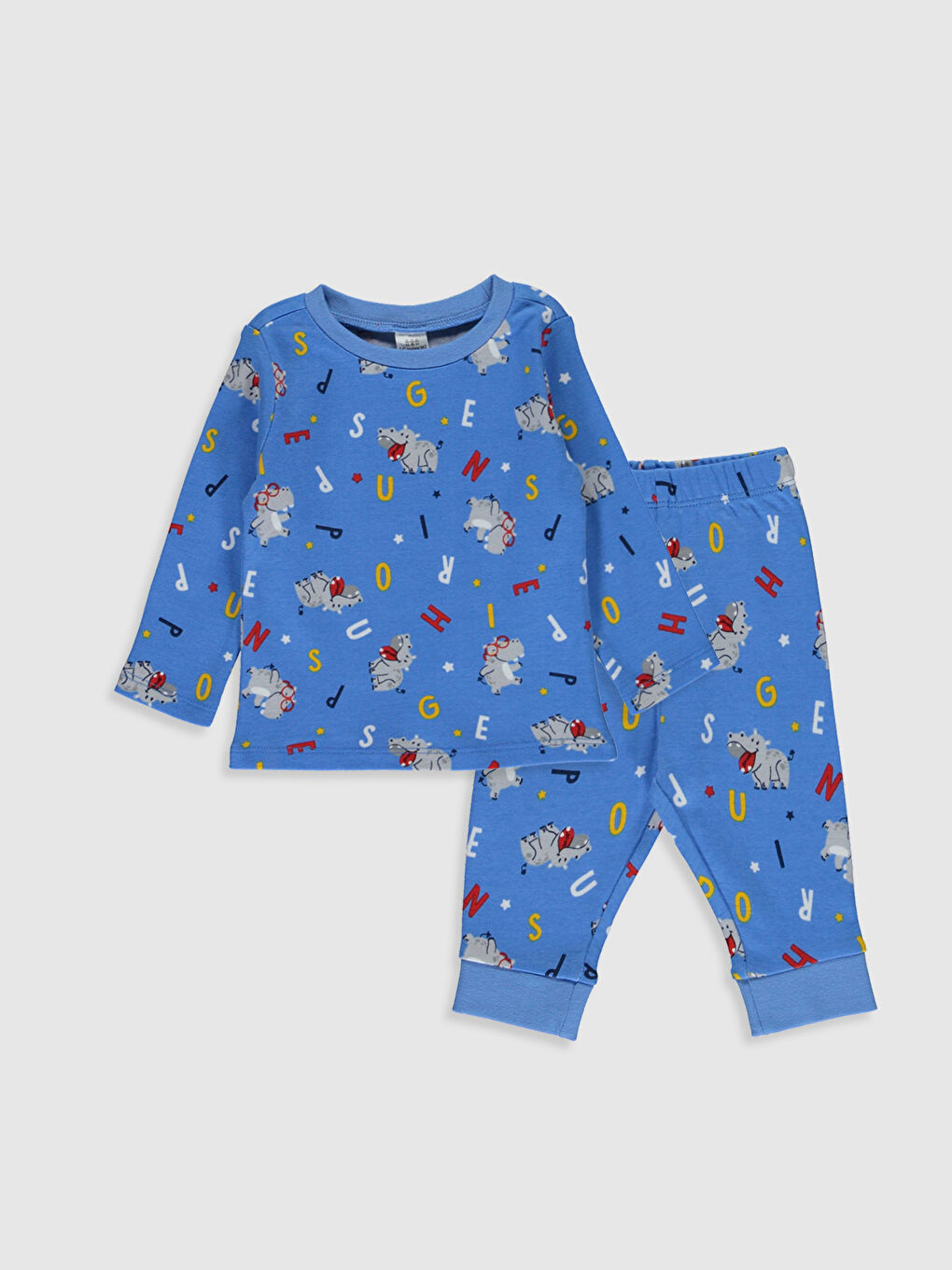 Mavi Bisiklet Yaka Uzun Kol Baskılı Erkek Bebek Pijama Takımı