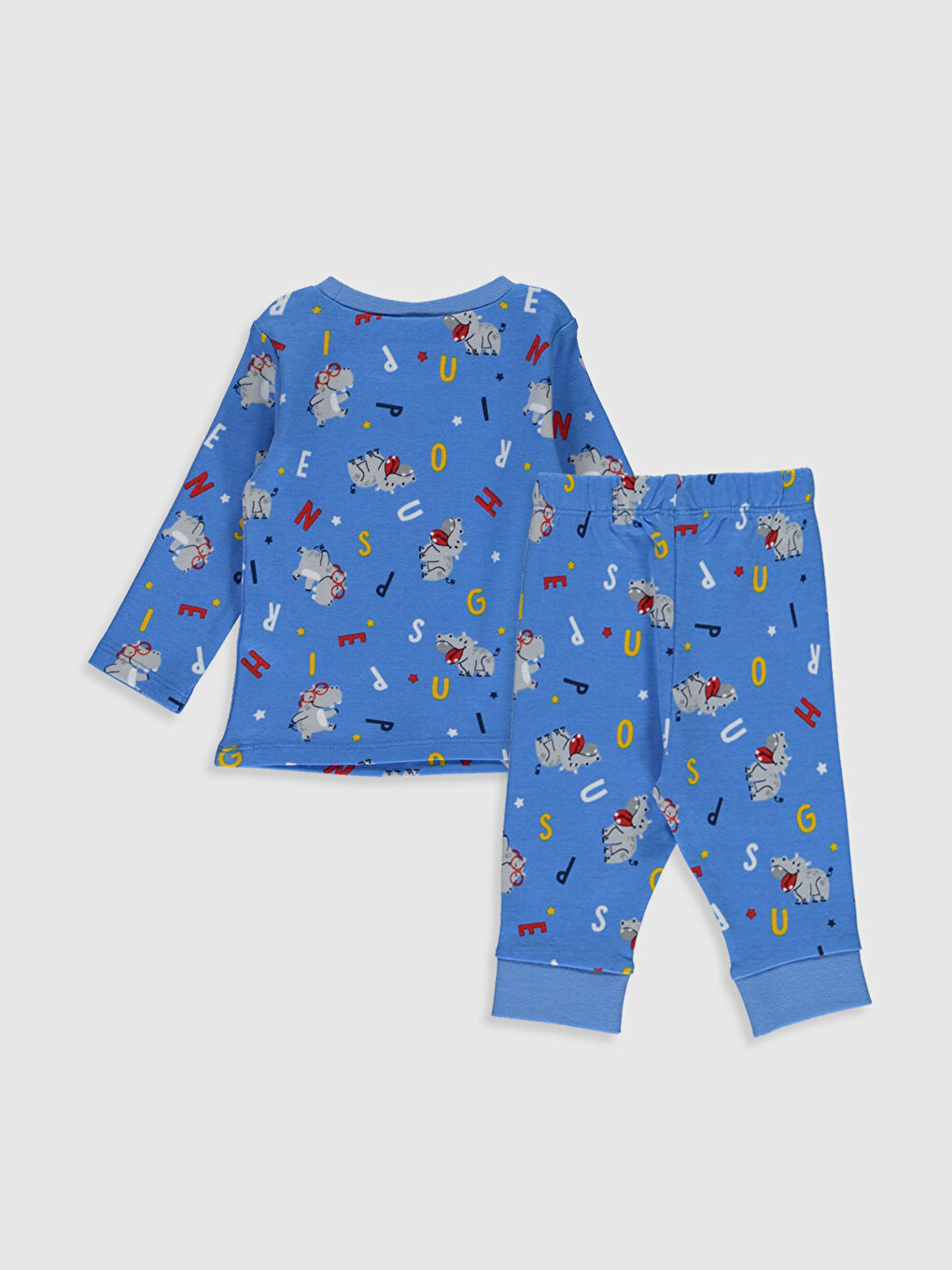 Mavi Bisiklet Yaka Uzun Kol Baskılı Erkek Bebek Pijama Takımı-1