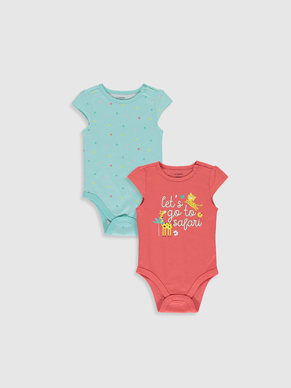 Mercan Bisiklet Yaka Kısa Kollu Kız Bebek Çıtçıtlı Bodysuit 2'li