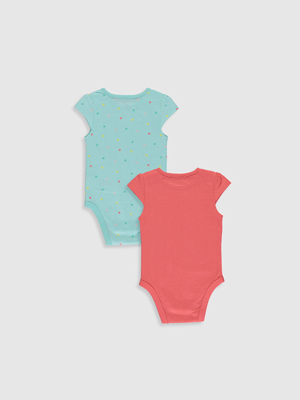 Mercan Bisiklet Yaka Kısa Kollu Kız Bebek Çıtçıtlı Bodysuit 2'li-1