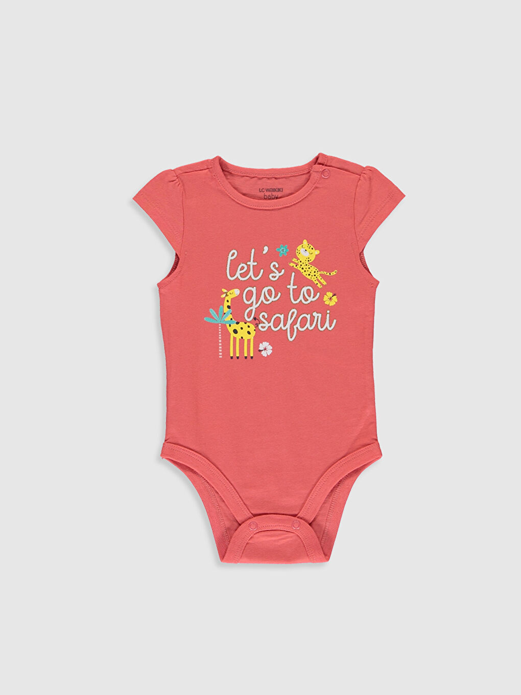 Mercan Bisiklet Yaka Kısa Kollu Kız Bebek Çıtçıtlı Bodysuit 2'li-2