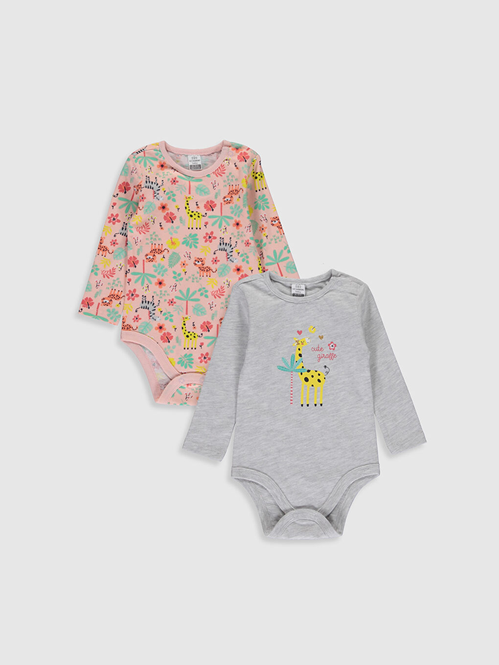 Beyaz Bisiklet Yaka Kısa Kol Baskılı Kız Bebek Çıtçıtlı Body 2'li