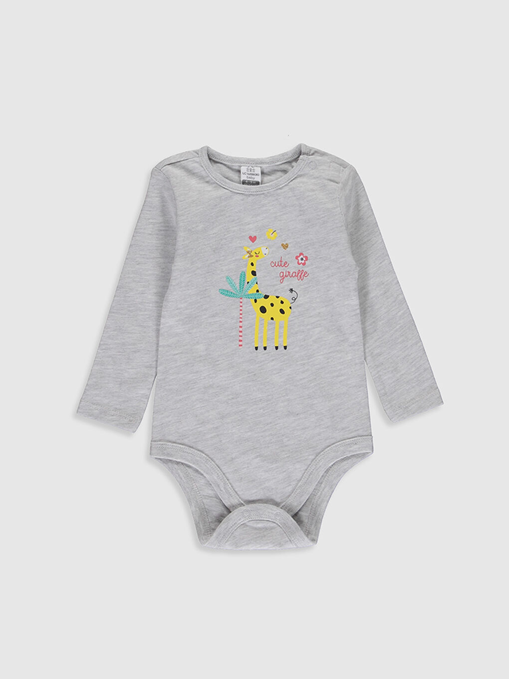 Beyaz Bisiklet Yaka Kısa Kol Baskılı Kız Bebek Çıtçıtlı Body 2'li-2