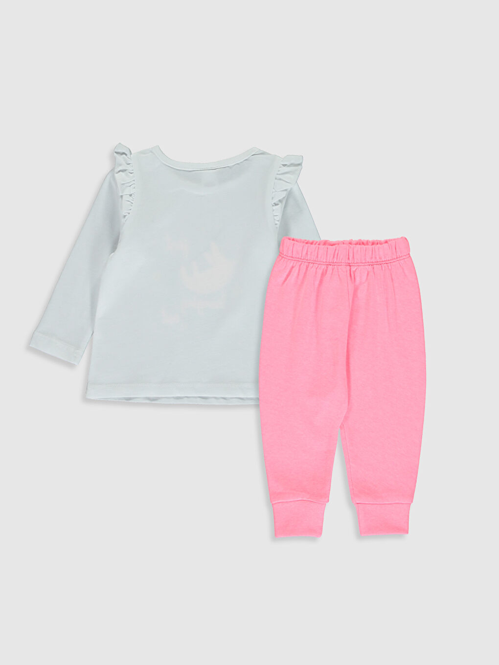 Beyaz Bisiklet Yaka Uzun Kol Baskılı Kız Bebek Pijama Takımı-1