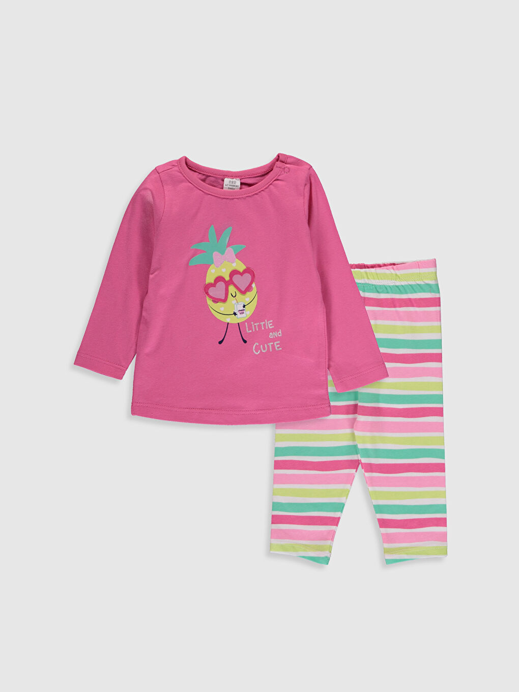 Pembe Bisiklet Yaka Uzun Kol Baskılı Kız Bebek Pijama Takımı