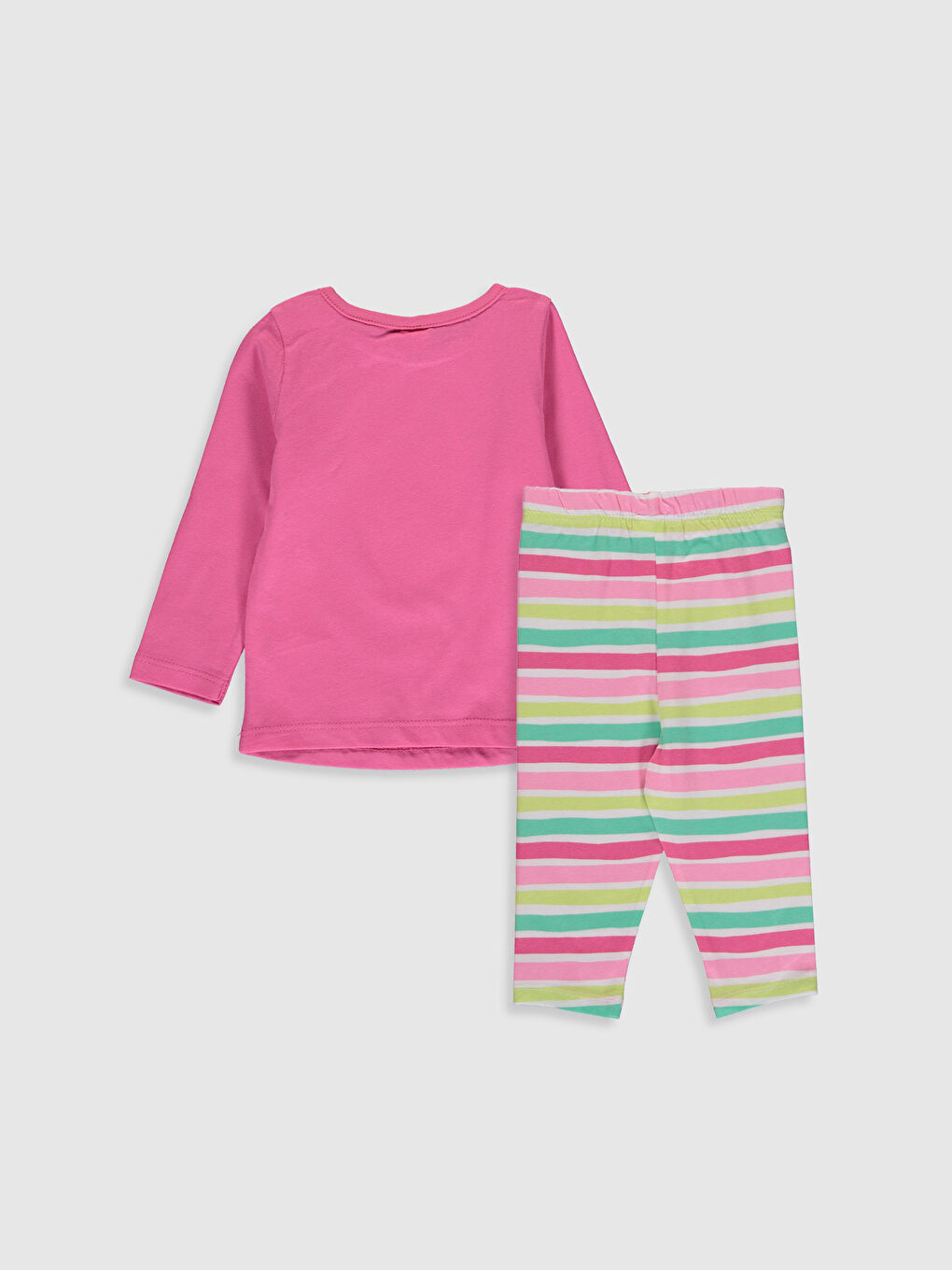 Pembe Bisiklet Yaka Uzun Kol Baskılı Kız Bebek Pijama Takımı-1