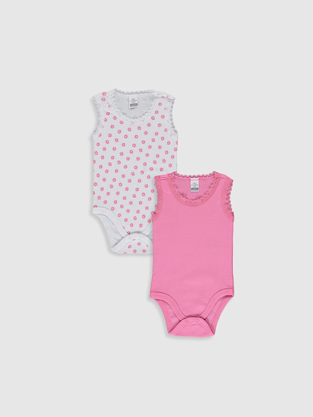 Beyaz Bisiklet Yaka Kolsuz Kız Bebek Çıtçıtlı Body 2'li