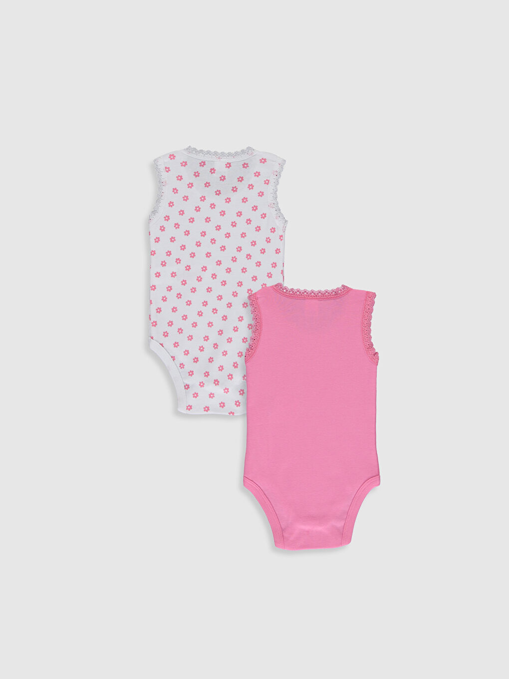 Beyaz Bisiklet Yaka Kolsuz Kız Bebek Çıtçıtlı Body 2'li-1