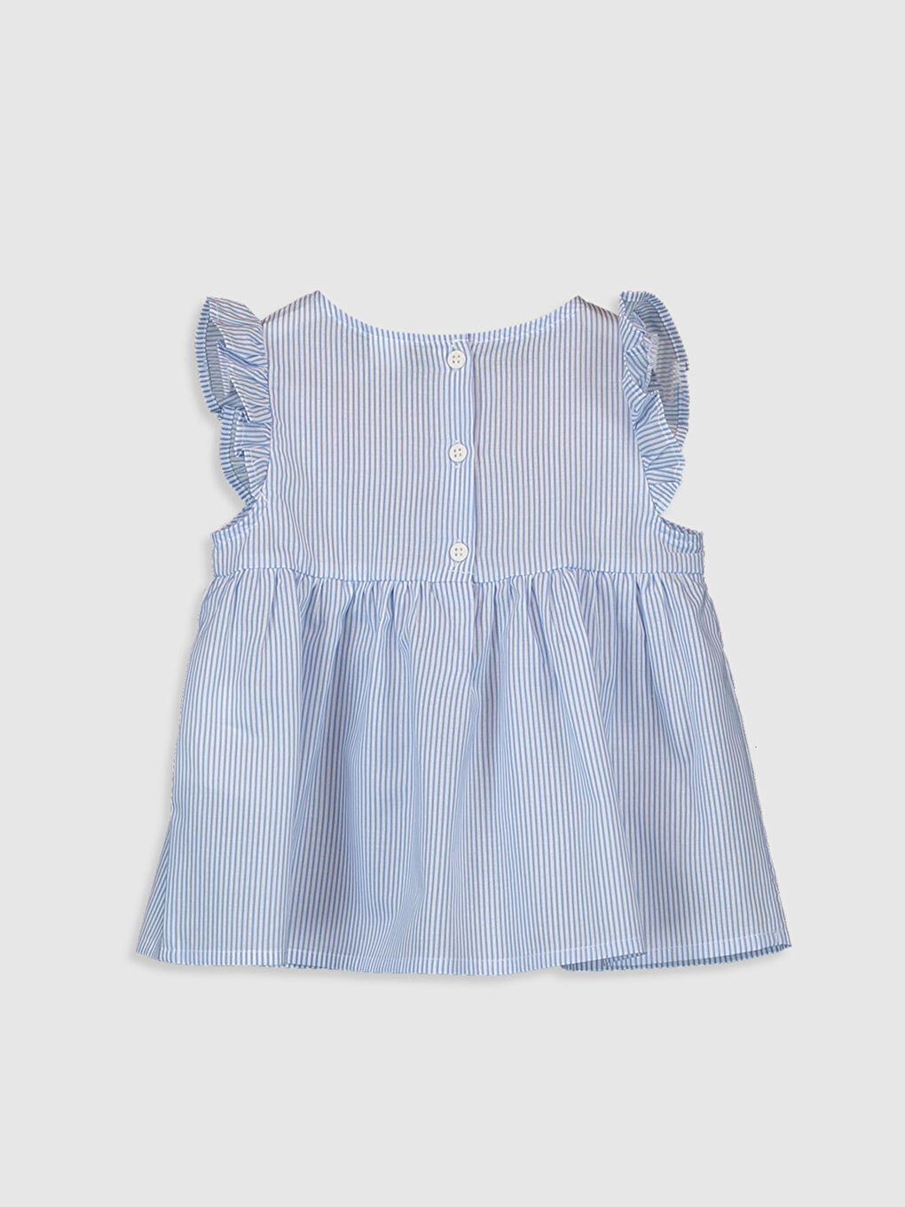Blouse Bébé Fille en Popeline à Rayures avec Détails Brodés Col Rond-1