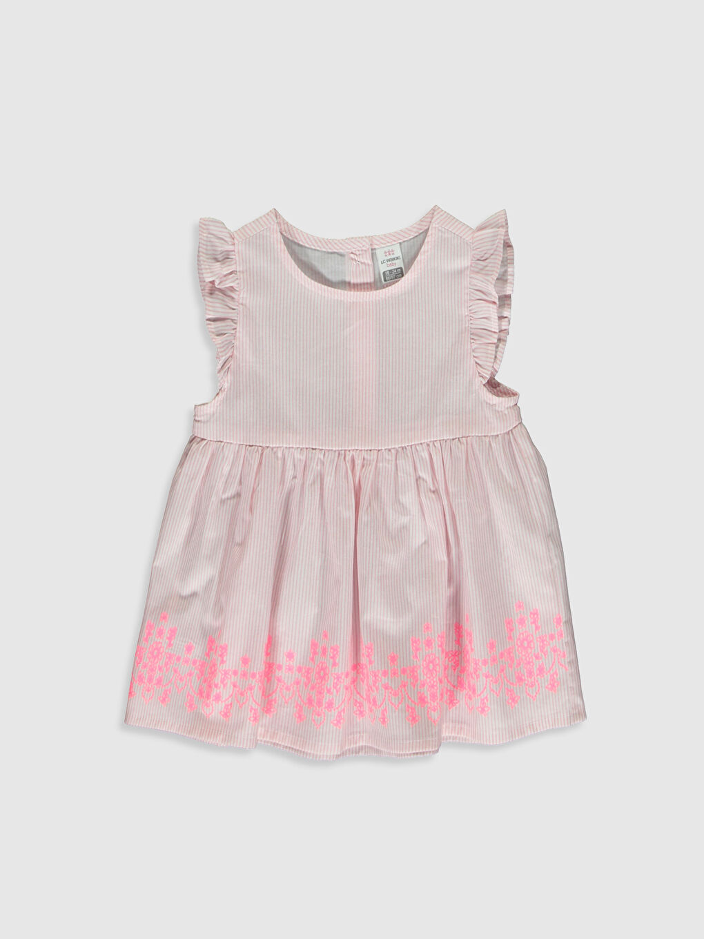 Pembe Bisiklet Yaka Çizgili Nakış Detaylı Poplin Kız Bebek Bluz