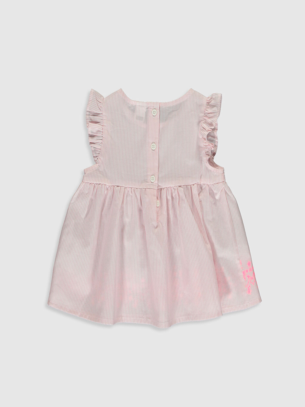 Pembe Bisiklet Yaka Çizgili Nakış Detaylı Poplin Kız Bebek Bluz-1