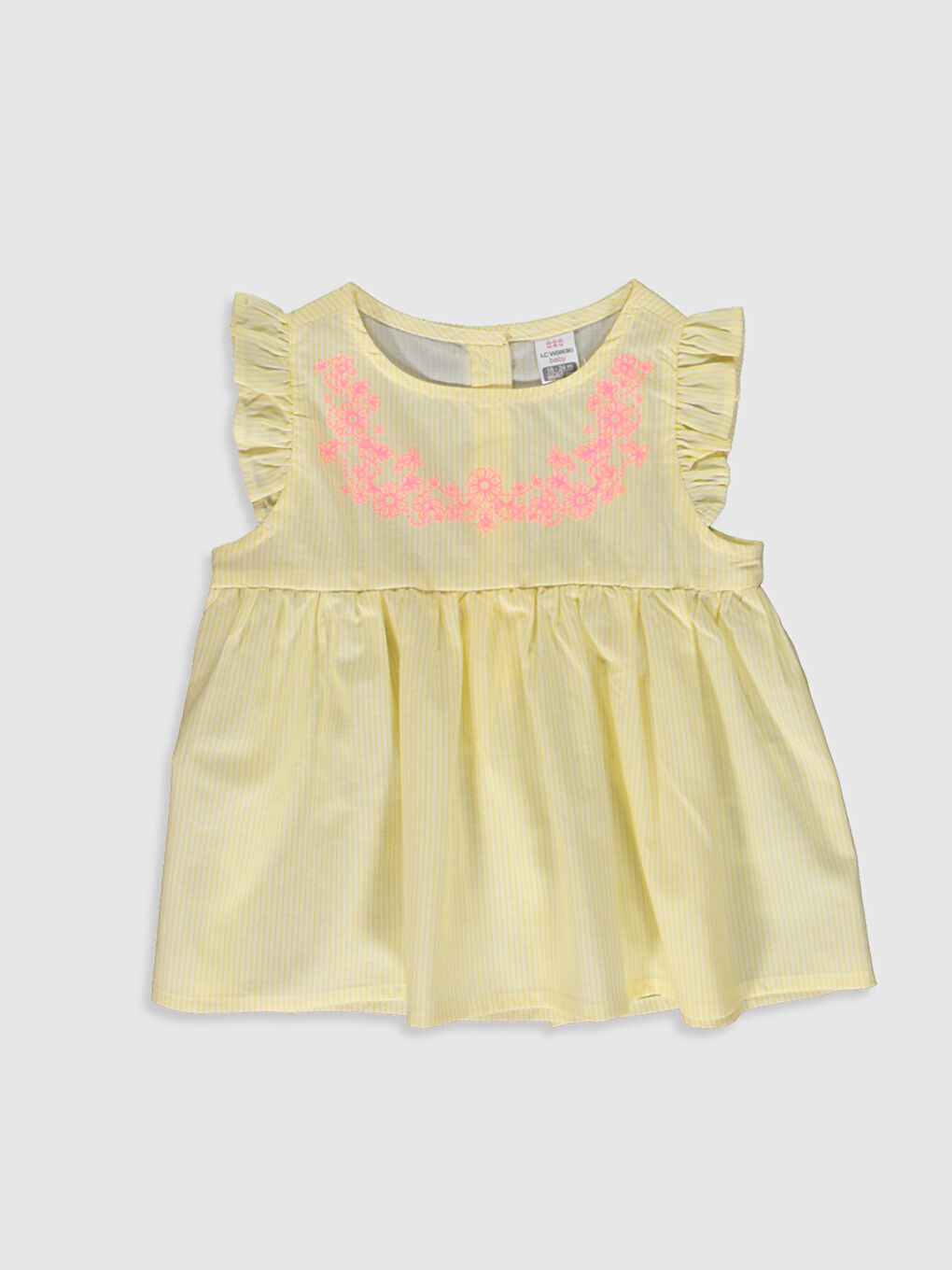 Sarı Bisiklet Yaka Çizgili Nakış Detaylı Poplin Kız Bebek Bluz