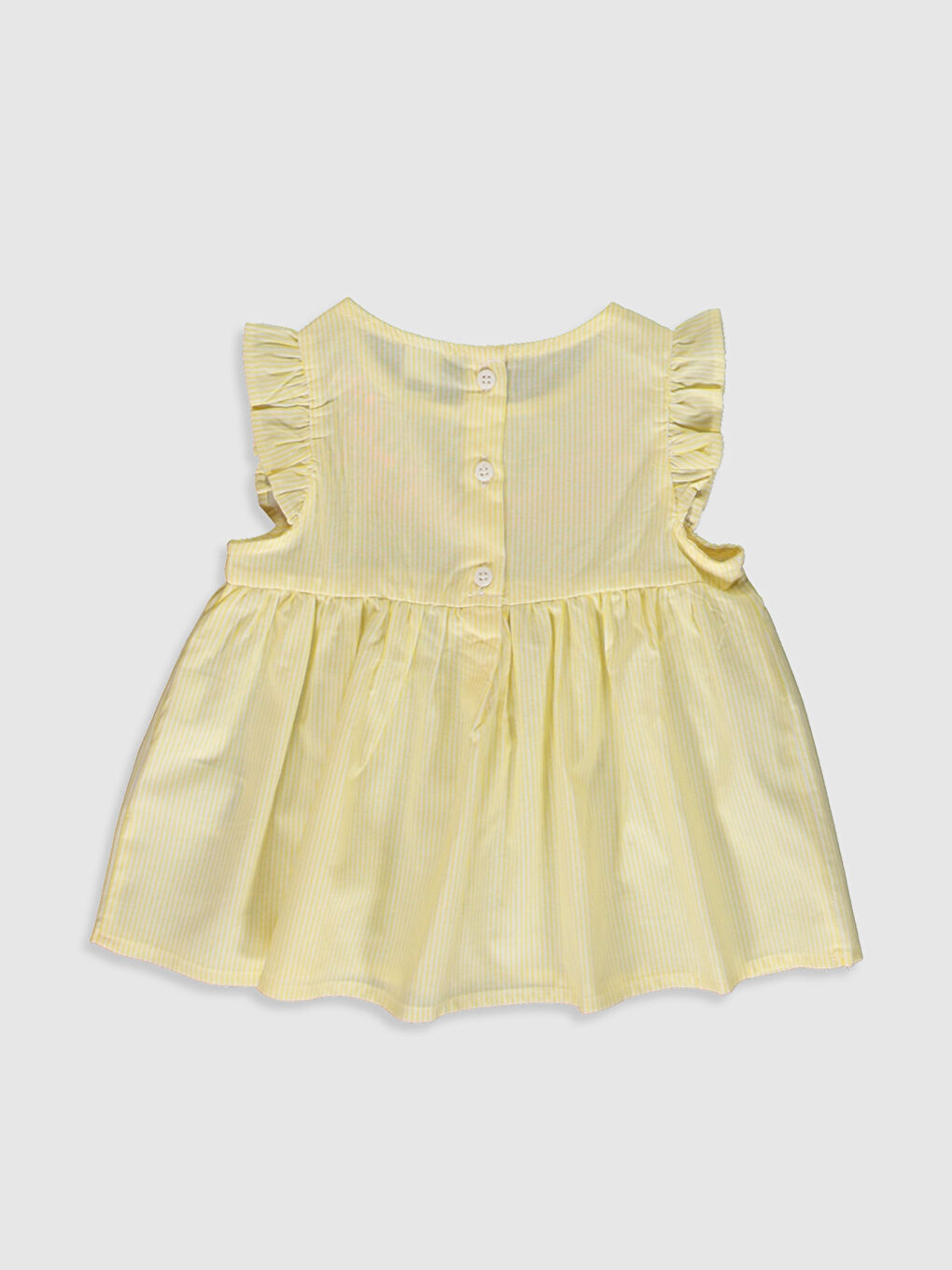 Sarı Bisiklet Yaka Çizgili Nakış Detaylı Poplin Kız Bebek Bluz-1