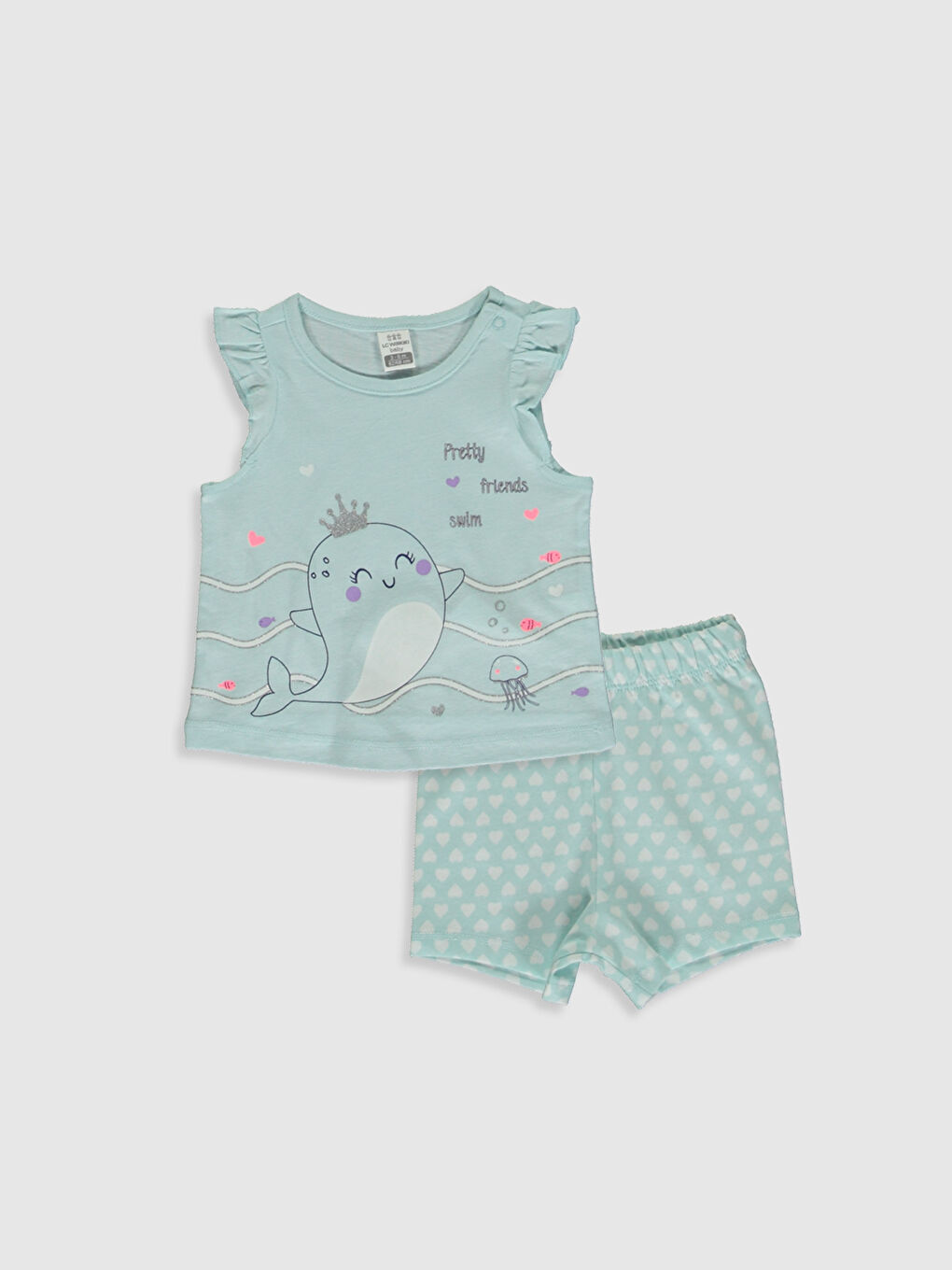 Crew Neck Sleeveless Printed Baby Girl Pyjamas Set