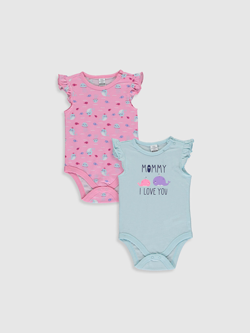 Turkuaz Bisiklet Yaka Kısa Kol Baskılı Kız Bebek Çıtçıtlı Body 2'li