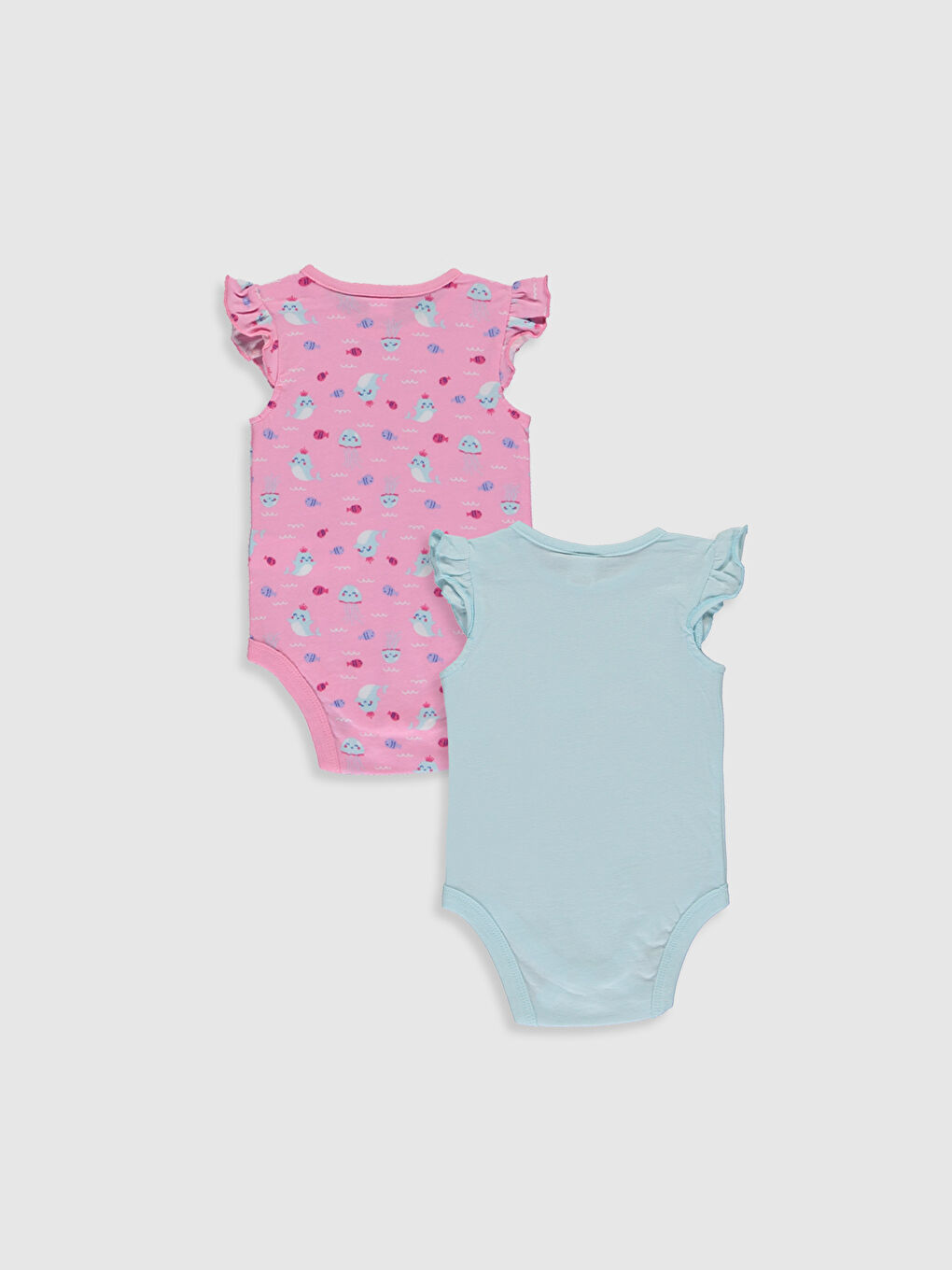 Turkuaz Bisiklet Yaka Kısa Kol Baskılı Kız Bebek Çıtçıtlı Body 2'li-1