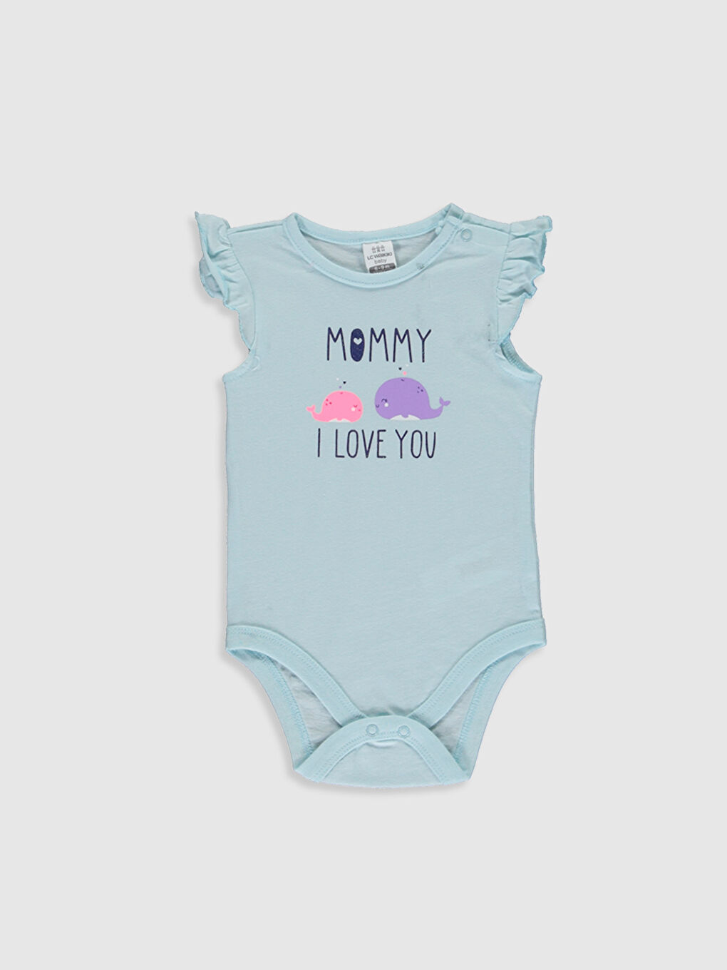 Turkuaz Bisiklet Yaka Kısa Kol Baskılı Kız Bebek Çıtçıtlı Body 2'li-2