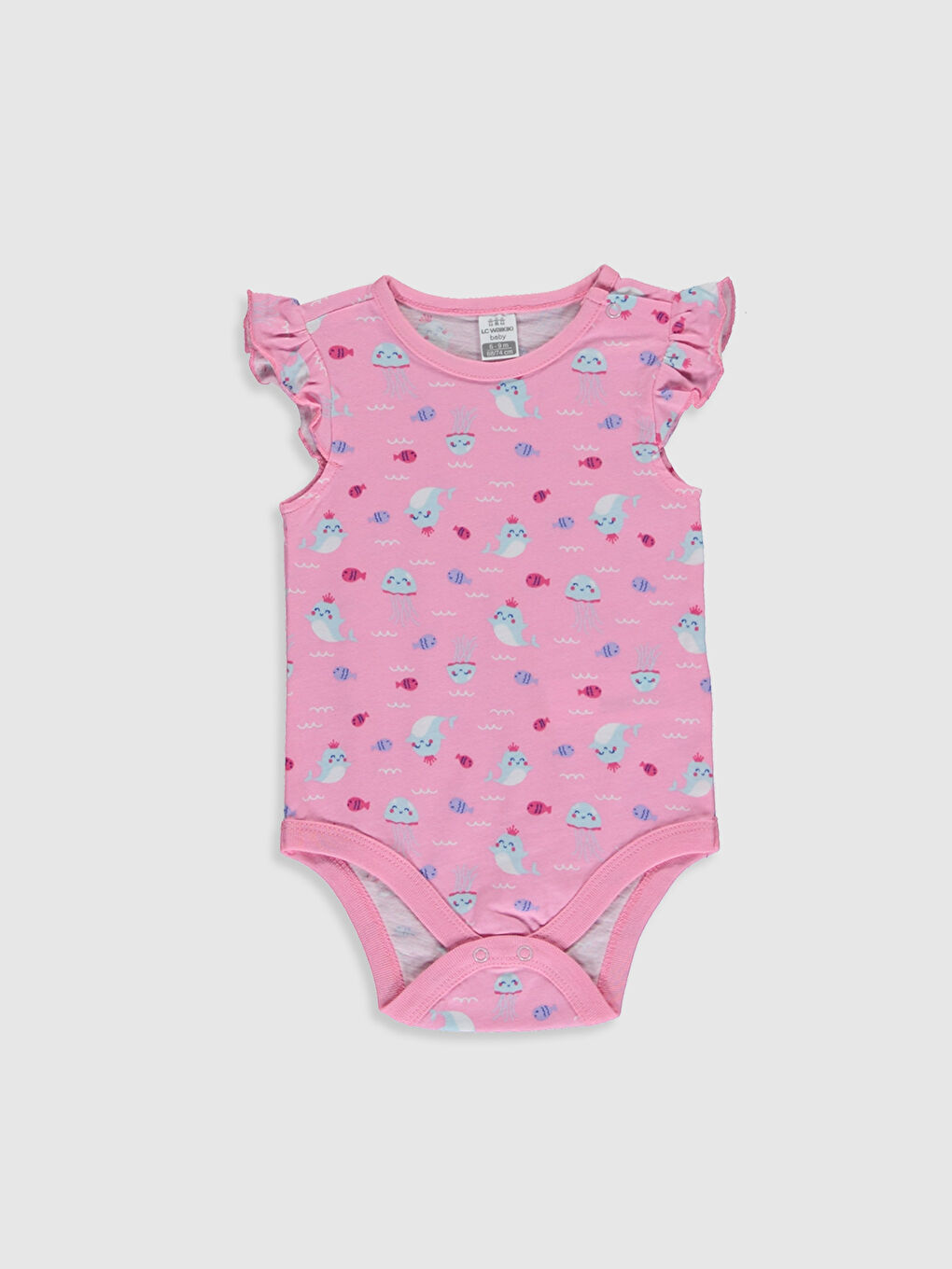 Turkuaz Bisiklet Yaka Kısa Kol Baskılı Kız Bebek Çıtçıtlı Body 2'li-3