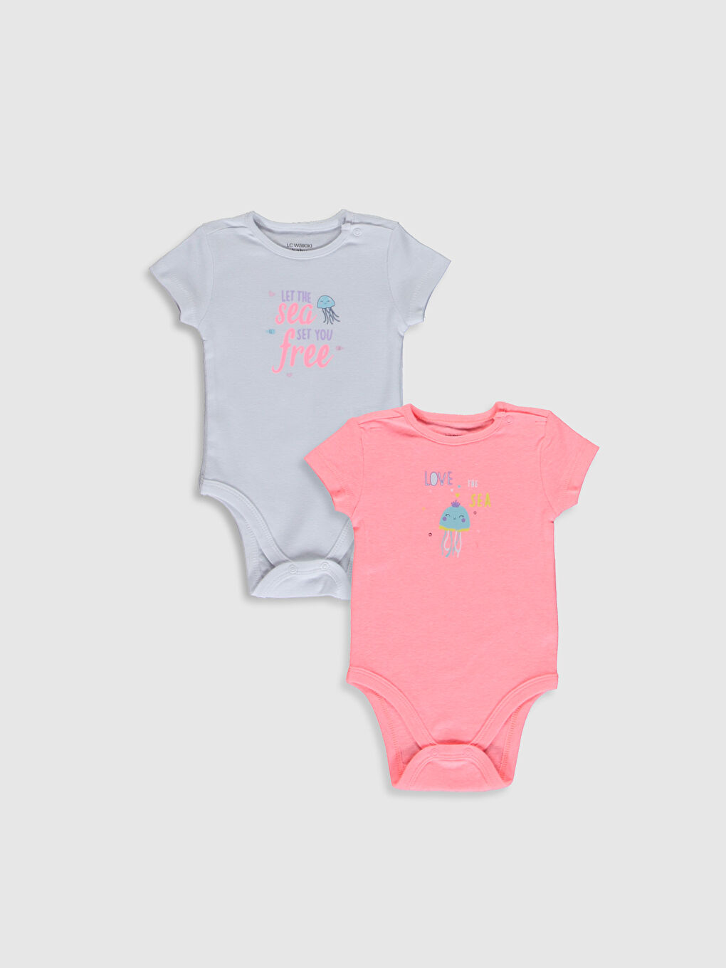 Mercan Bisiklet Yaka Kısa Kollu Kız Bebek Çıtçıtlı Bodysuit 2'li