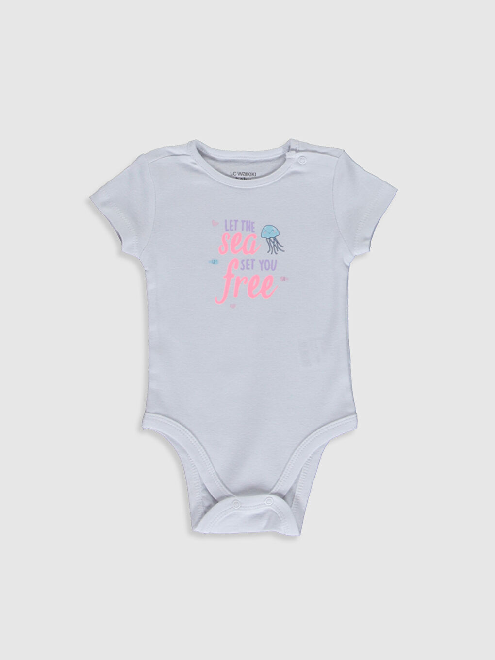 Mercan Bisiklet Yaka Kısa Kollu Kız Bebek Çıtçıtlı Bodysuit 2'li-3