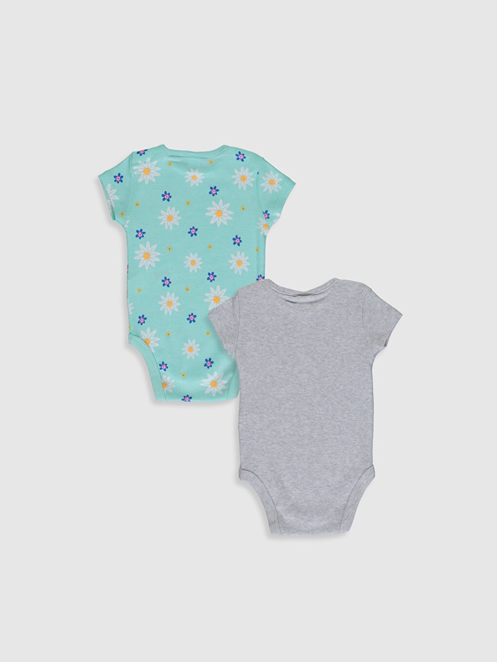 Beyaz Bisiklet Yaka Kısa Kol Baskılı Kız Bebek Çıtçıtlı Body 2'li-1