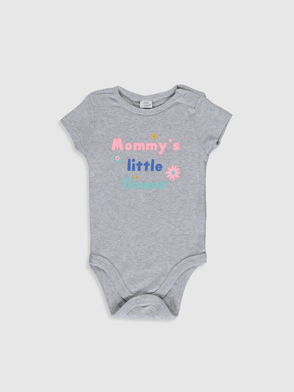 Beyaz Bisiklet Yaka Kısa Kol Baskılı Kız Bebek Çıtçıtlı Body 2'li-2