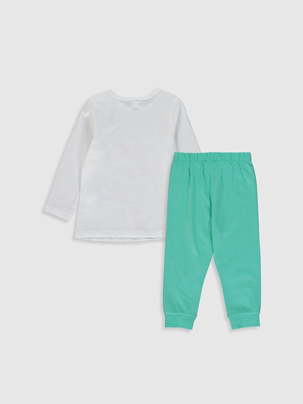 Beyaz Bisiklet Yaka Uzun Kol Baskılı Kız Bebek Pijama Takımı-1