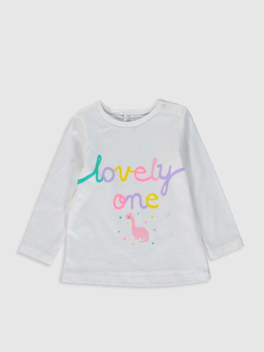 Beyaz Bisiklet Yaka Uzun Kol Baskılı Kız Bebek Pijama Takımı-2