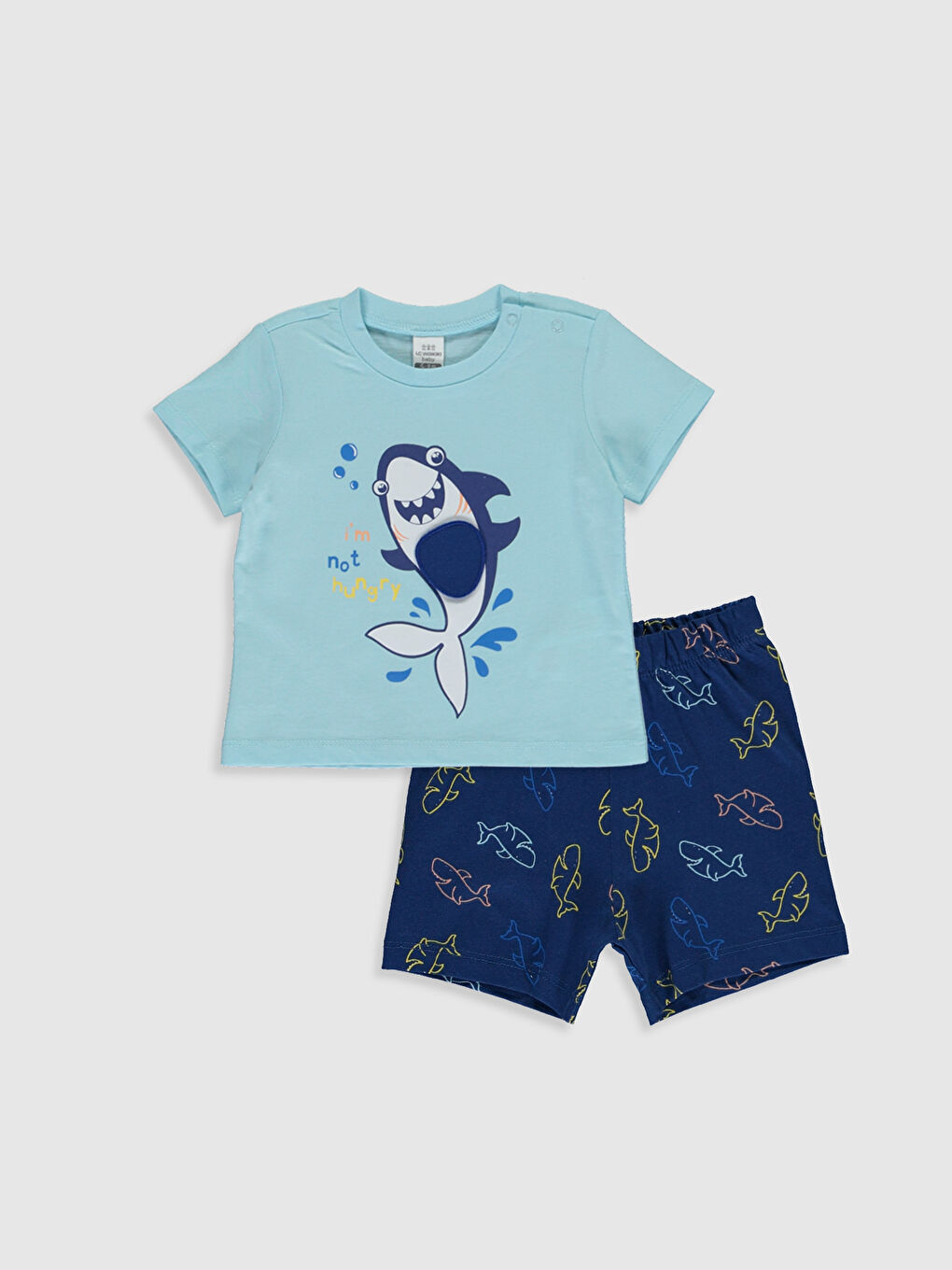 Mavi Bisiklet Yaka Kısa Kollu Baskılı Erkek Bebek Pijama Takım