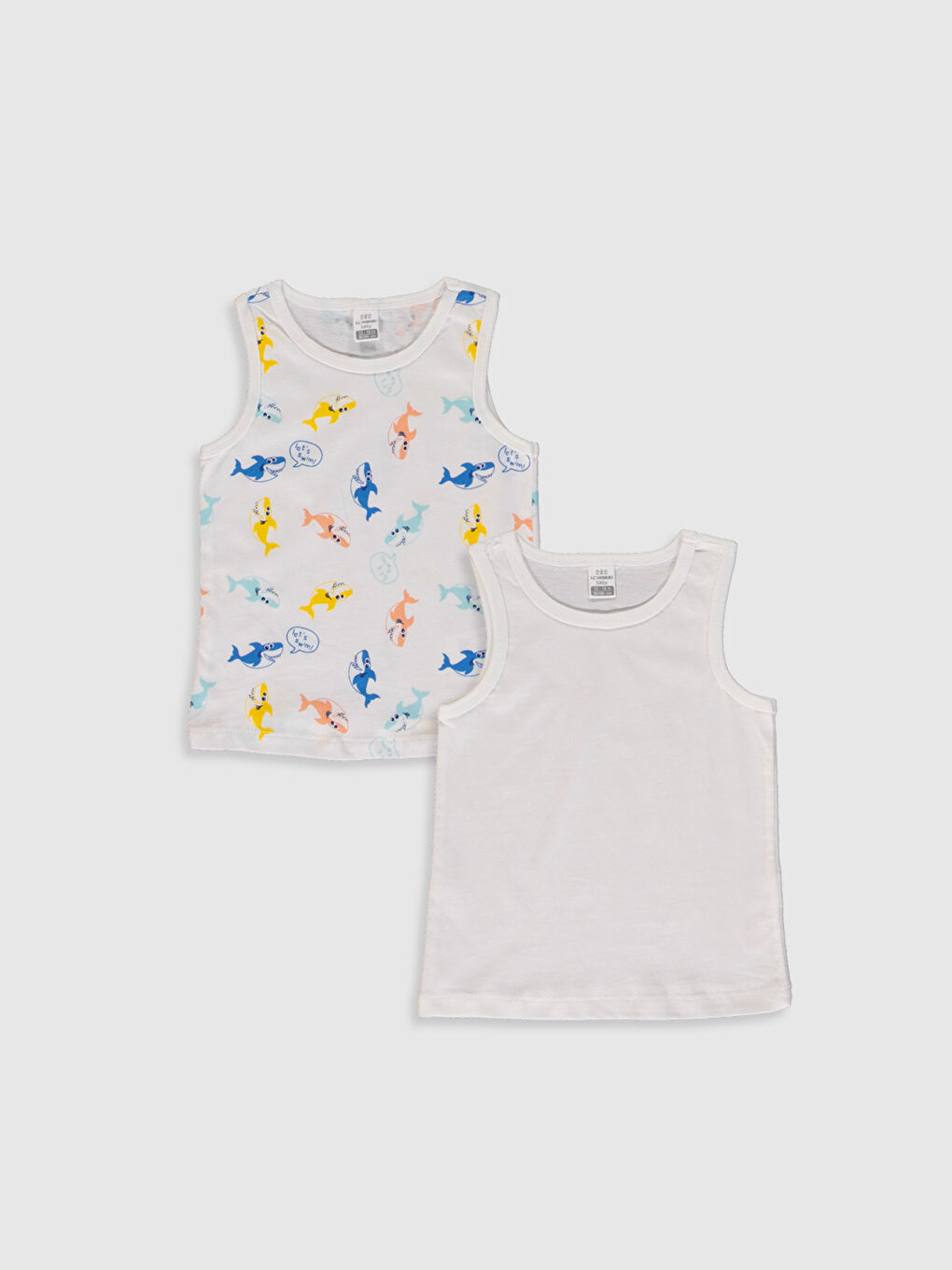 Beyaz Bisiklet Yaka Kolsuz Erkek Bebek Atlet 2'li