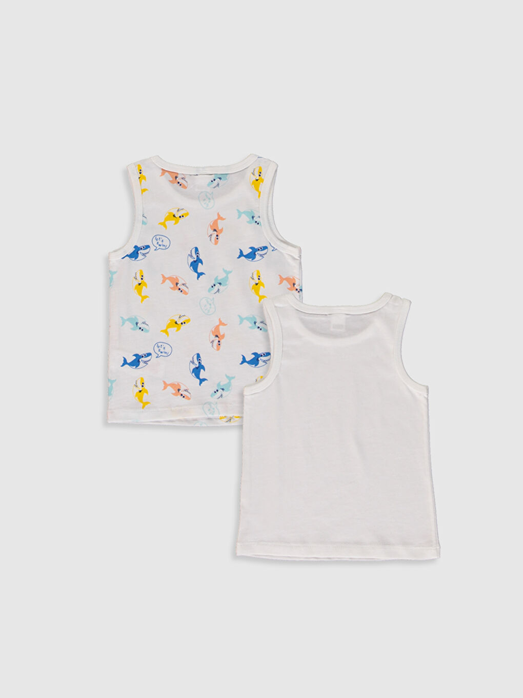 Beyaz Bisiklet Yaka Kolsuz Erkek Bebek Atlet 2'li-1