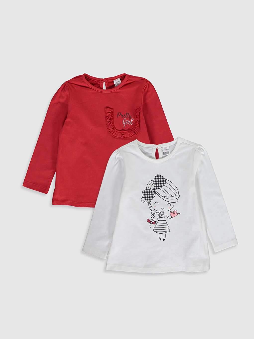 Kırmızı Bisiklet Yaka Uzun Kollu Kız Bebek Tişört