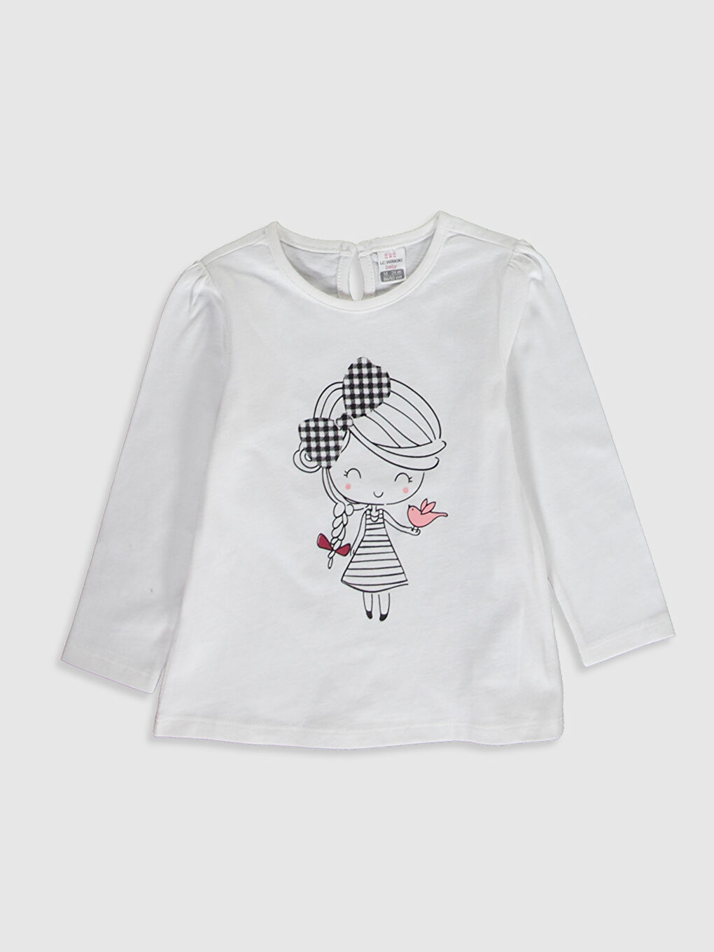 Kırmızı Bisiklet Yaka Uzun Kollu Kız Bebek Tişört-3