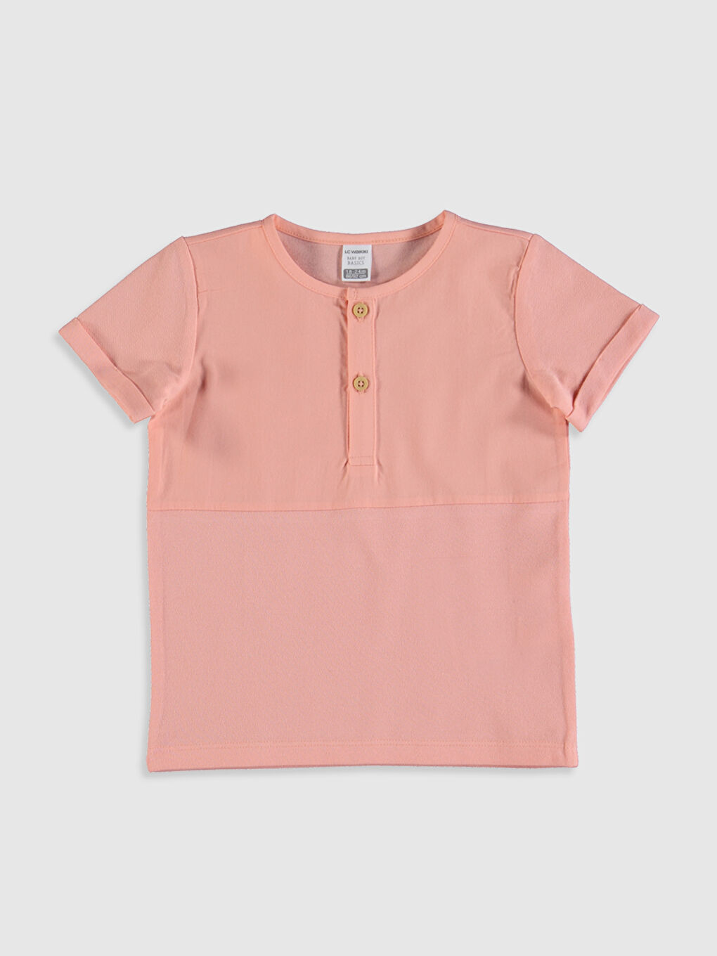 Pembe Bisiklet Yaka Kısa Kollu Erkek Bebek Tişört