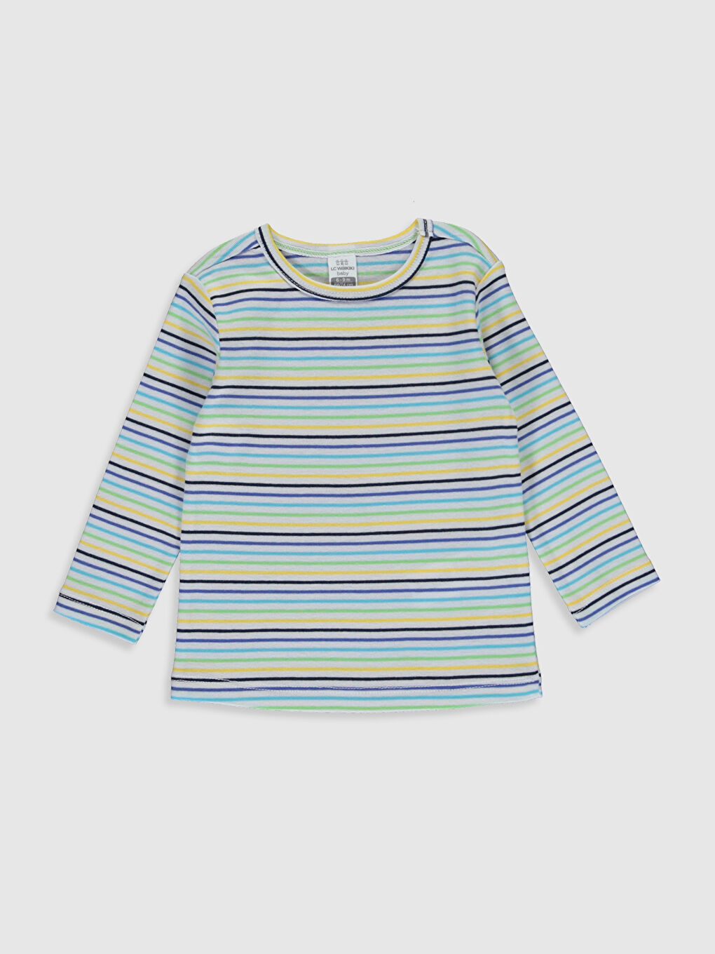 Beyaz Bisiklet Yaka Uzun Kol Çizgili Erkek Bebek Pijama Takımı-2