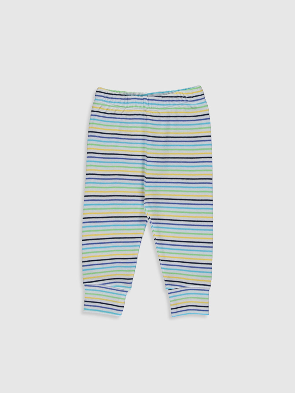 Beyaz Bisiklet Yaka Uzun Kol Çizgili Erkek Bebek Pijama Takımı-3