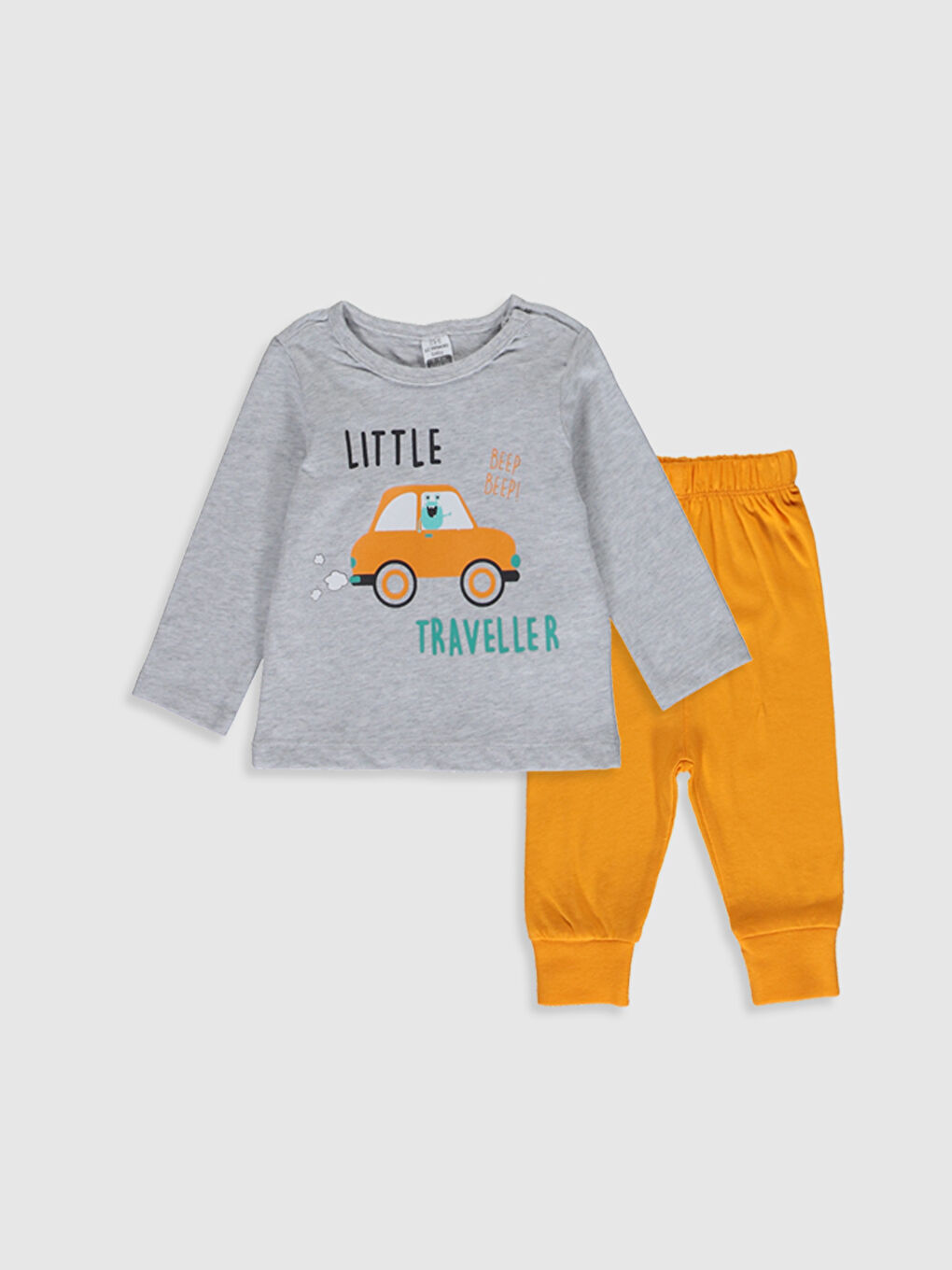 Beyaz Bisiklet Yaka Uzun Kol Baskılı Erkek Bebek Pijama Takımı