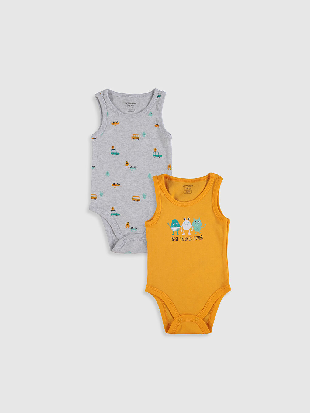 Crew Neck Sleeveless Printed Baby Boy Body With Snap Fastener 2 Pieces