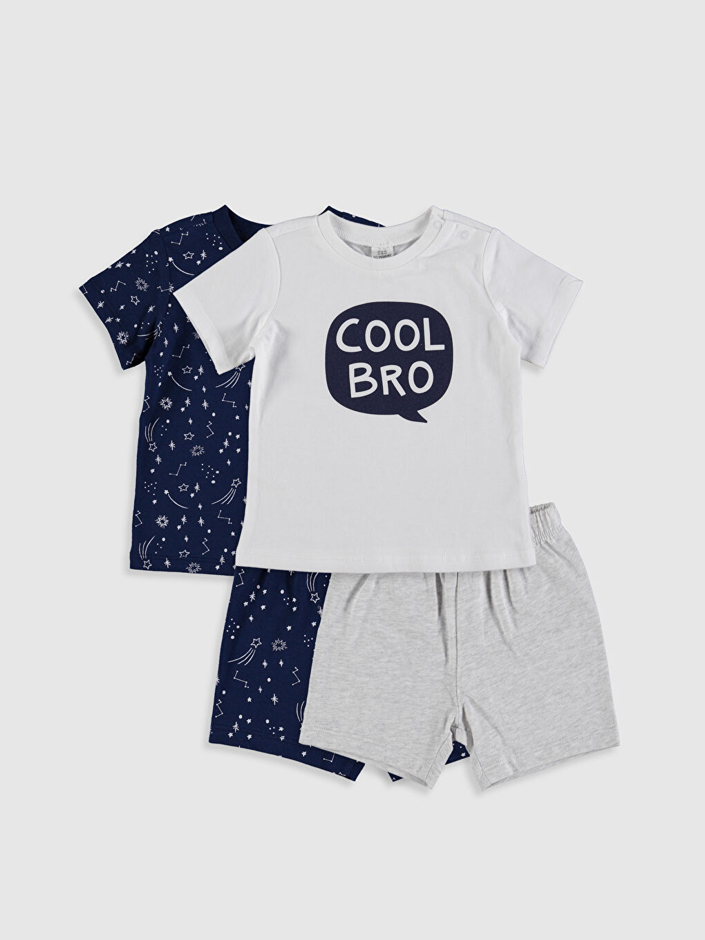 Beyaz Bisiklet Yaka Kısa Kollu Baskılı Erkek Bebek 2'li Pijama Takımı