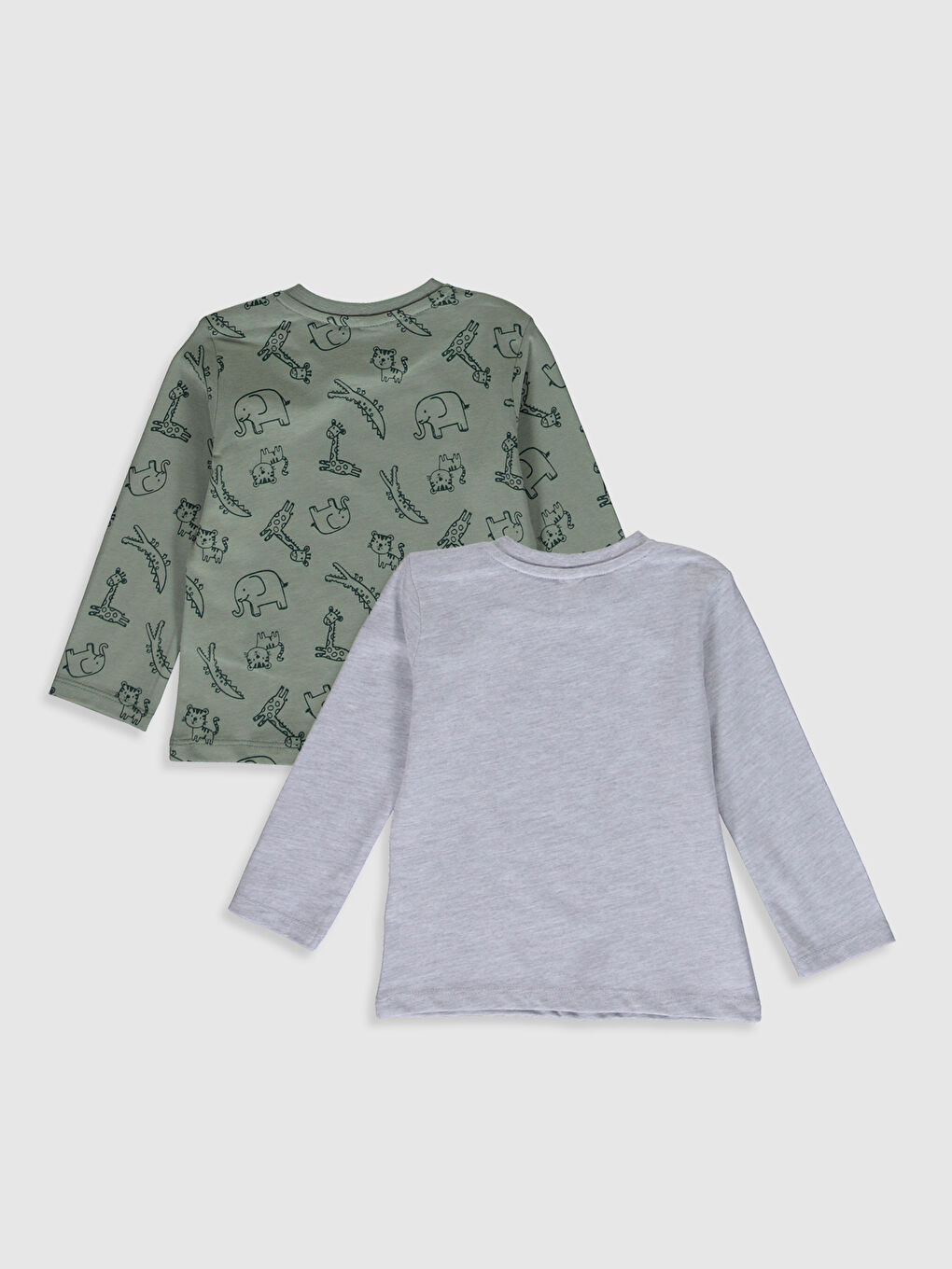 Bej Bisiklet Yaka Uzun Kollu Baskılı Erkek Bebek Tişört 2'li-1