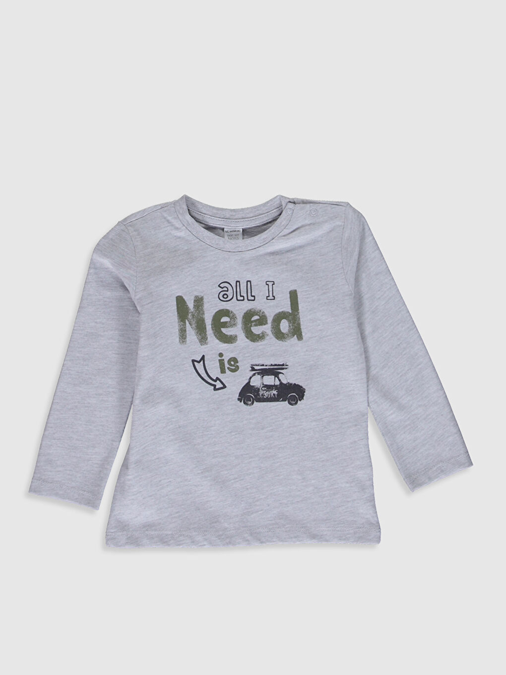 Bej Bisiklet Yaka Uzun Kollu Baskılı Erkek Bebek Tişört 2'li-2