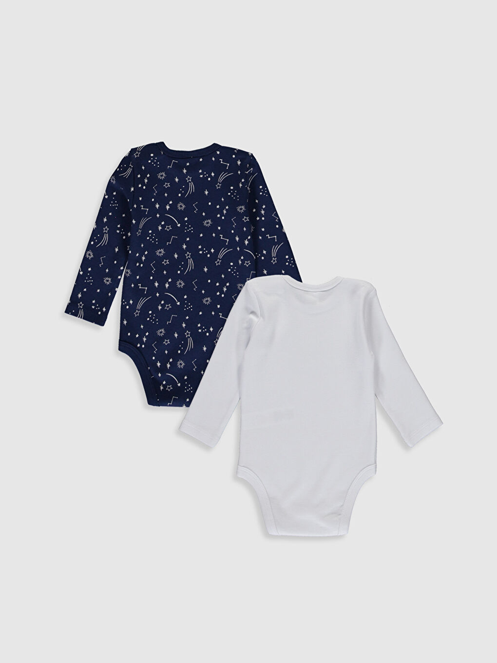 Beyaz Bisiklet Yaka Uzun Kol Baskılı Erkek Bebek Çıtçıtlı Body 2'li-1