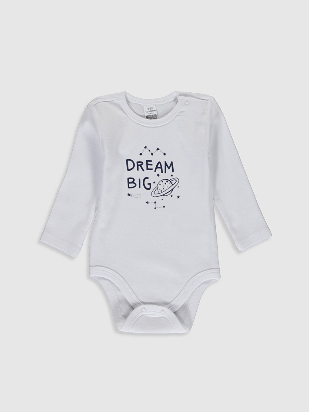 Beyaz Bisiklet Yaka Uzun Kol Baskılı Erkek Bebek Çıtçıtlı Body 2'li-2