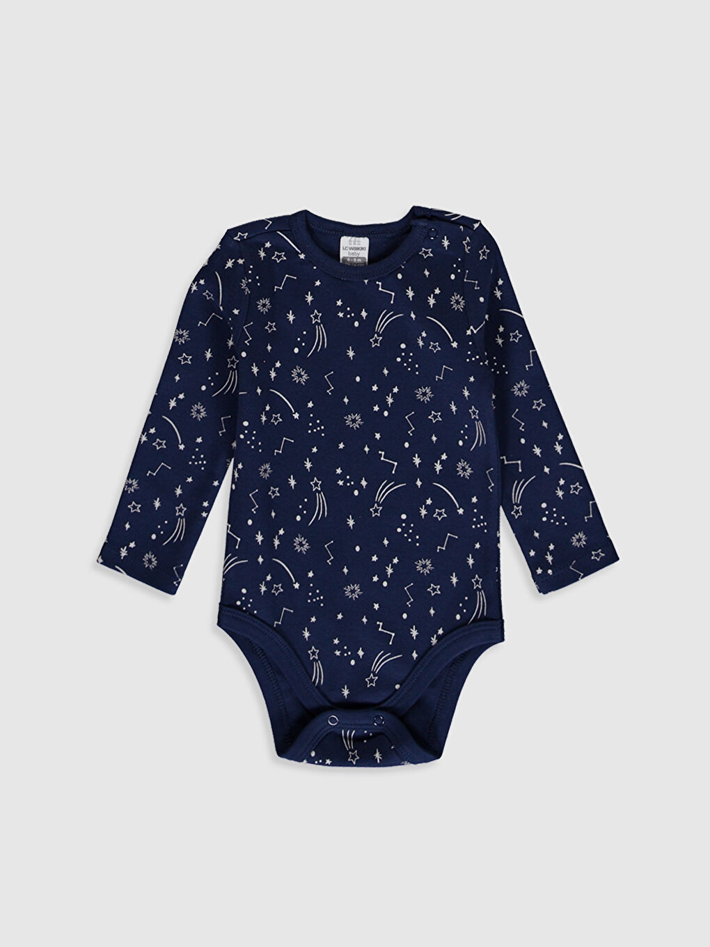 Beyaz Bisiklet Yaka Uzun Kol Baskılı Erkek Bebek Çıtçıtlı Body 2'li-3