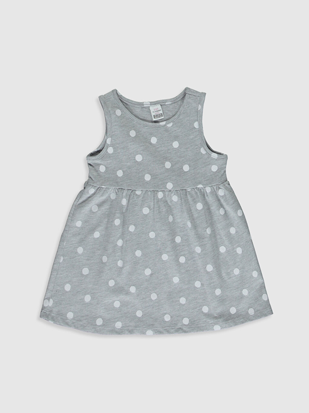 Gri Bisiklet Yaka Baskılı Kız Bebek Elbise